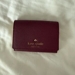 Kate Spade Maroon Card Holder with Gold Accents